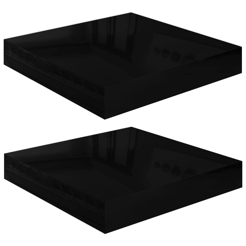 NusGear Floating Wall Shelves 2 pcs High Gloss Black 9.1&quot;x9.3&quot;x1.5&quot; MDF