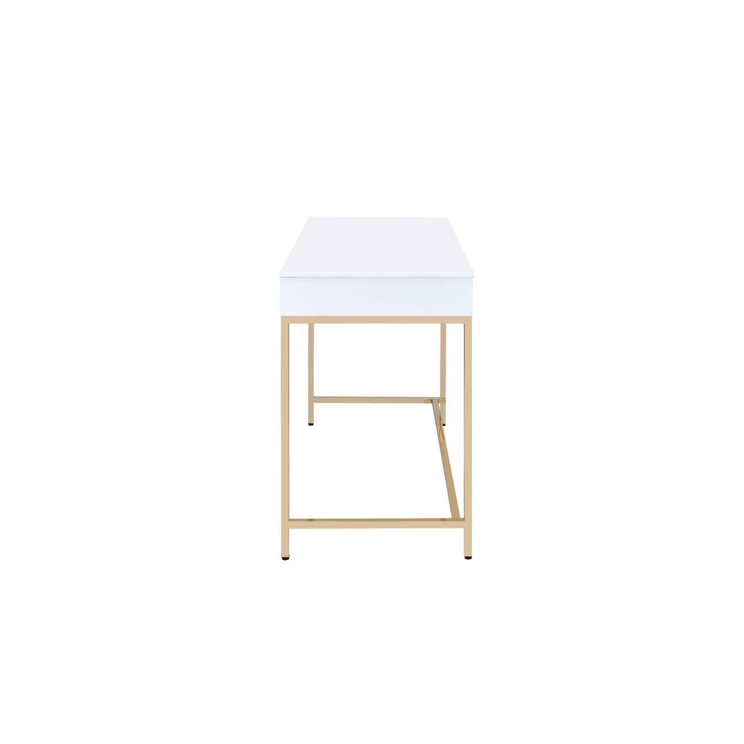 Acme Ottey Desk in White High Gloss and Gold