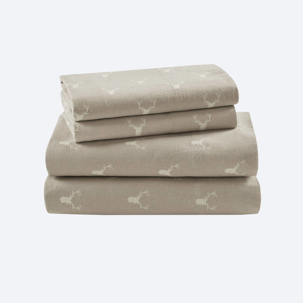 Flannel 100% Cotton Flannel Printed Sheet Set, Stag Head color