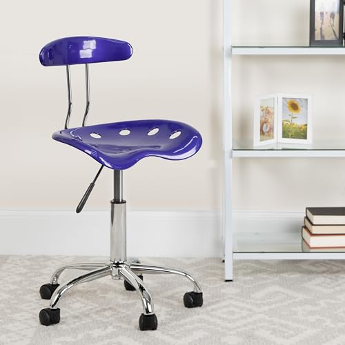Flash Furniture Elliott Vibrant Deep Blue and Chrome Swivel Task Office Chair with Tractor Seat