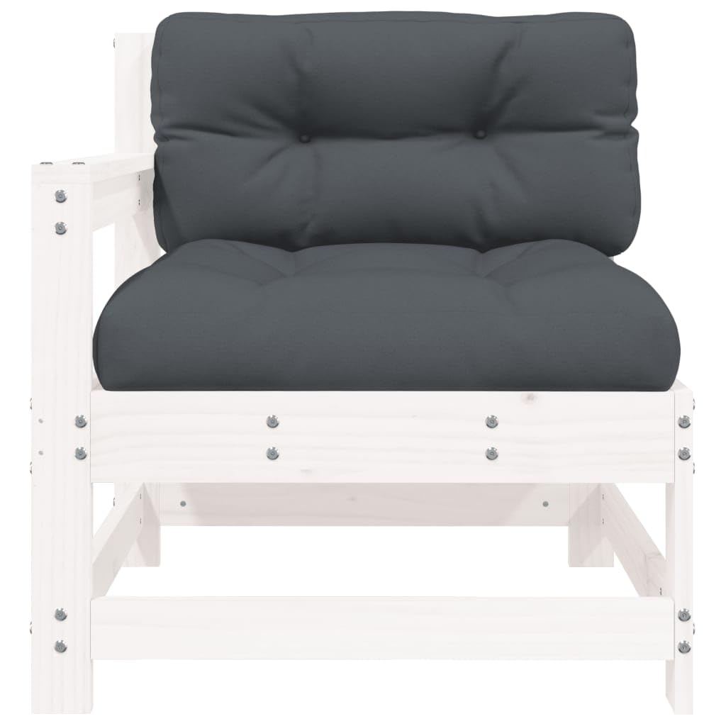 vidaXL White Solid Pine Wood Patio Chair with Anthracite Cushions, Sturdy and Stable, Rustic Look, Thickly Padded for Comfort, Modular Design for Personal Customization, Ideal for Garden/Terrace