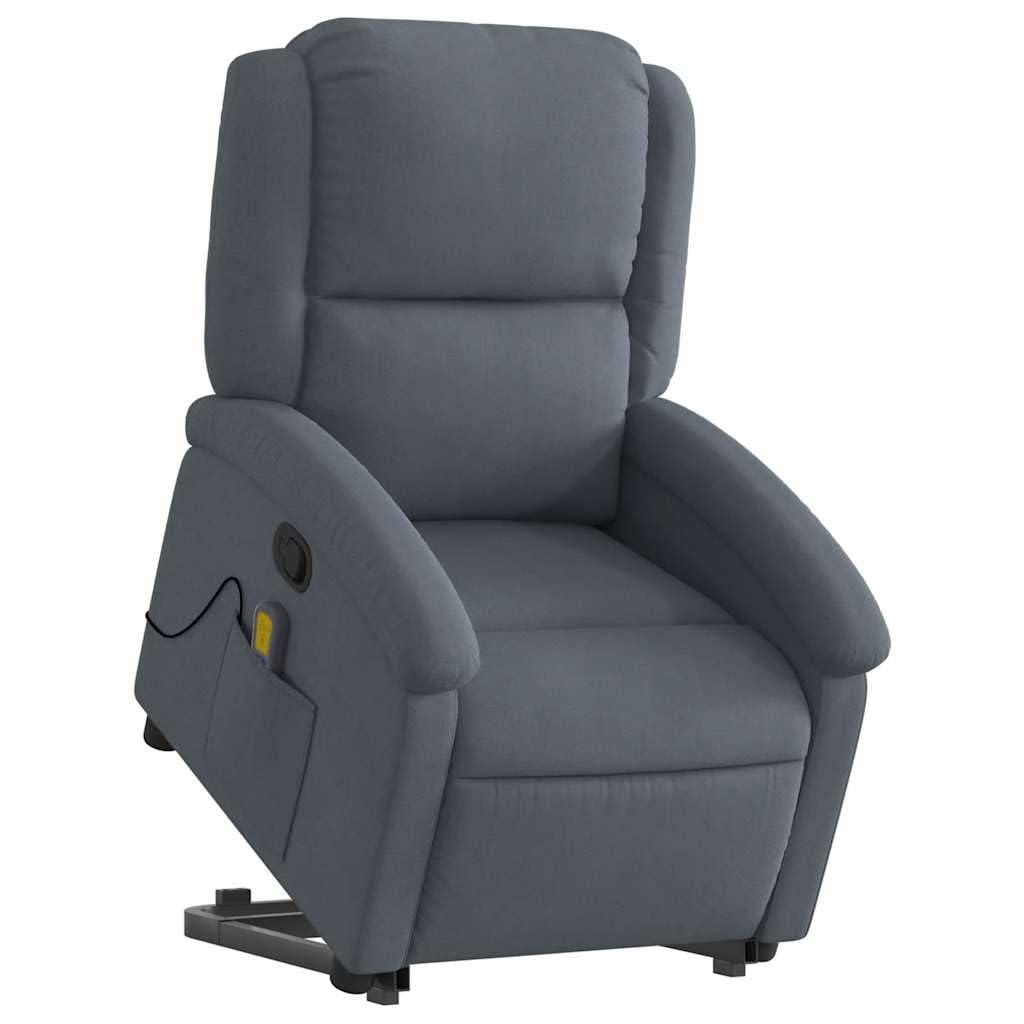 vidaXL Dark Gray Velvet Massage Recliner Chair - Stand Up Power Lift, Manual Recline, USB Vibration Massage, Side Pocket, Supportive Frame