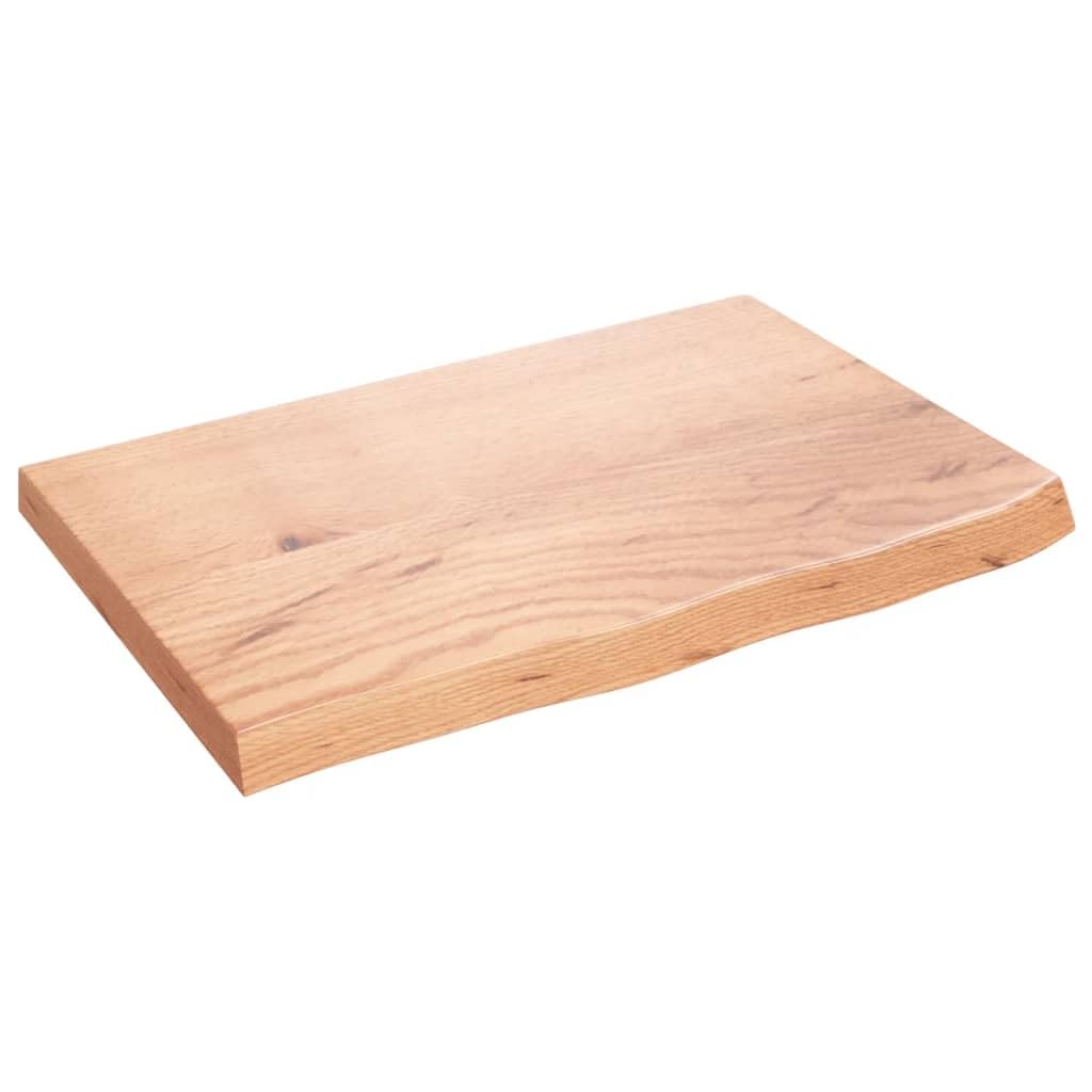 vidaXL Table Top - Light Brown Treated Solid Oak Wood, Natural Finish, Versatile Usage, Handcrafted, Unique Live Edge, Easy Installation