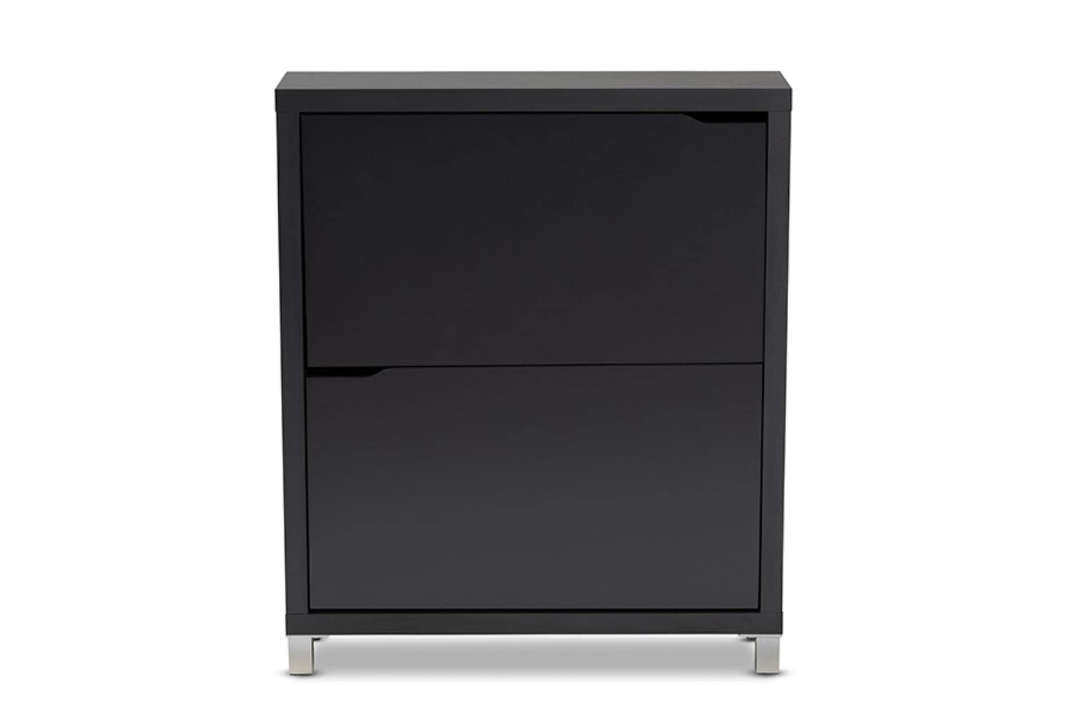 Baxton Studio Simms Modern and Contemporary Dark Grey Finished Wood Shoe Storage Cabinet with 4 Fold-Out Racks