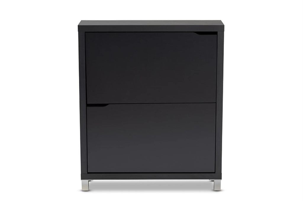 Baxton Studio Simms Modern and Contemporary Dark Grey Finished Wood Shoe Storage Cabinet with 4 Fold-Out Racks