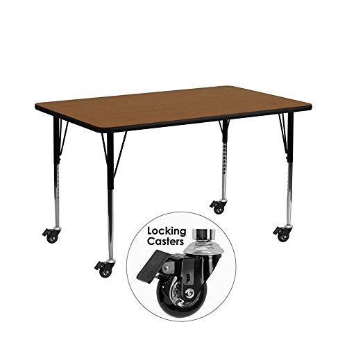 Flash Furniture Wren Mobile 24''W X 60''L Rectangular Oak Hp Laminate Activity Table - Standard Height Adjustable Legs