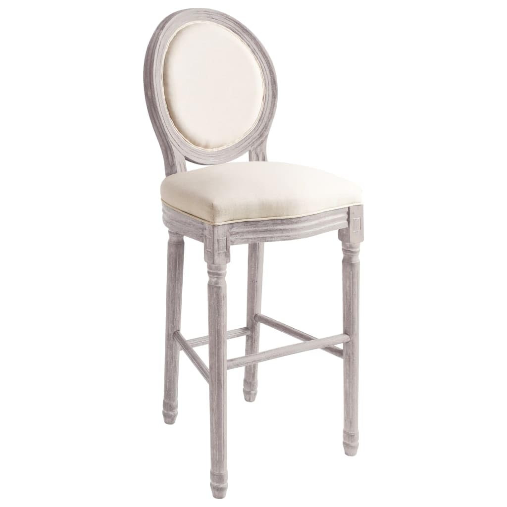 vidaXL Set of 2 Bar Stools in White Linen, Solid Wood Frame, Antique Baroque Design, Generously Padded Seats, Easy Assembly, Classic Kitchen or Dining Room Furniture