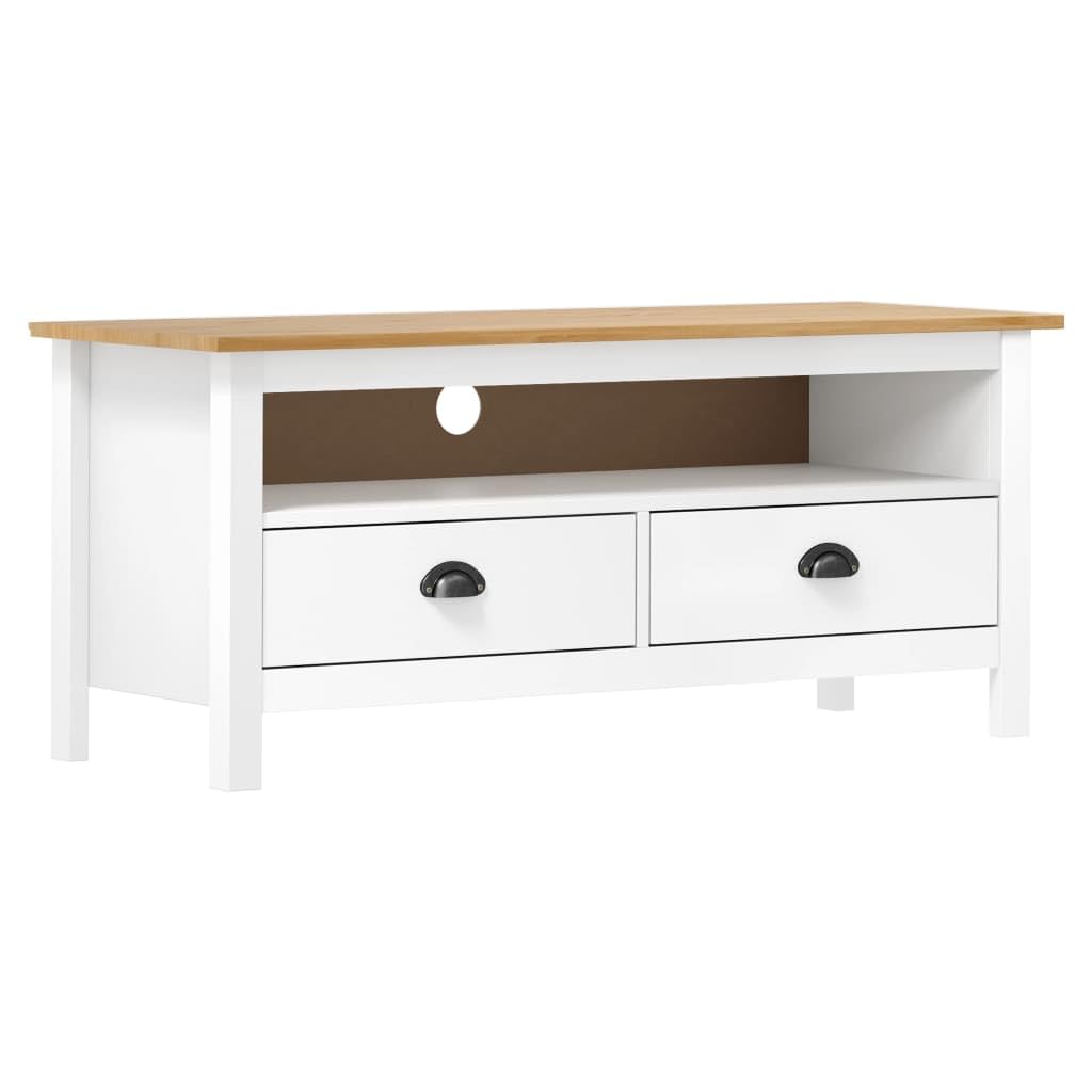 vidaXL Solid Pine Wood TV Stand Hill White and Honey Brown 43.3&quot;x15.7&quot;x18.5&quot; Retro Style with Ample Storage Space