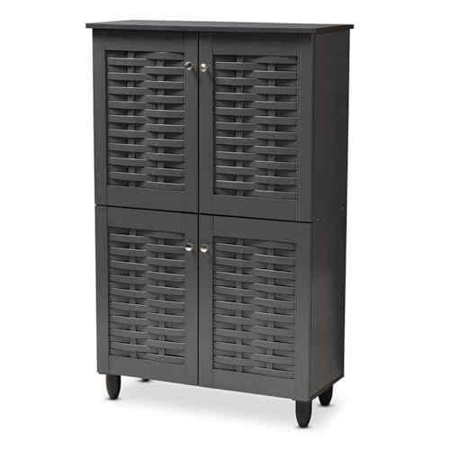 Baxton Studio Winda Modern And Contemporary Dark Gray 4-Door Wooden Entryway Shoe Storage Cabinet