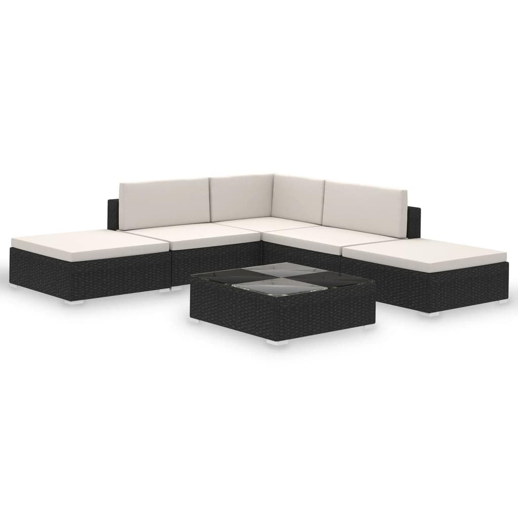 6 Piece Patio Lounge Set with Cushions Poly Rattan Black