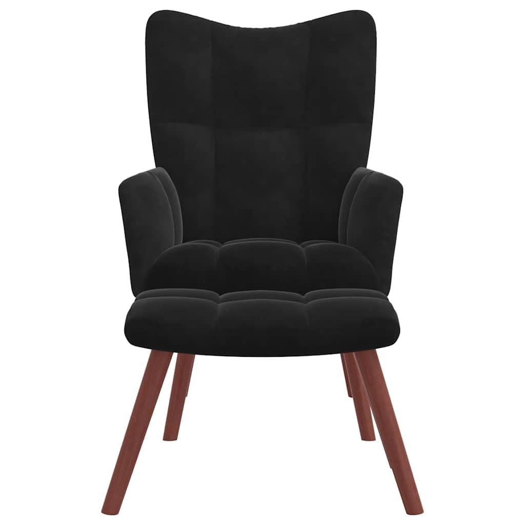 vidaXL Velvet Relaxing Chair with Stool- Black Soft Seating with Durable Steel Frame and Wooden Legs'
