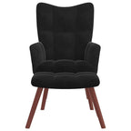vidaXL Velvet Relaxing Chair with Stool- Black Soft Seating with Durable Steel Frame and Wooden Legs'