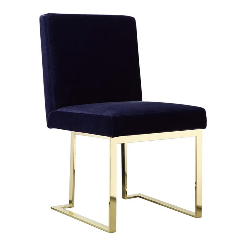 Pangea Home Dexter 18.5" Velvet & Steel Side Chair In Navy & Gold (Set Of 2)