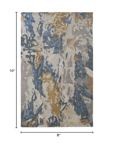 HomeRoots 513630 8 x 10 ft. Gray Blue & Gold Wool Abstract Hand Tufted Handmade Stain Resistant Rectangle Area Rug