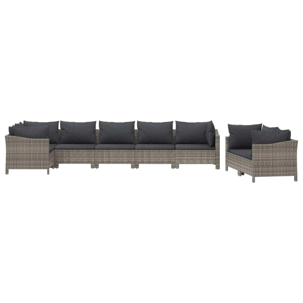 vidaXL Patio Furniture Set 8 Piece, Garden Sofa Set with Cushions, Patio Lounge Set Rattan Outdoor Sectional Sofa, Gray Poly Rattan