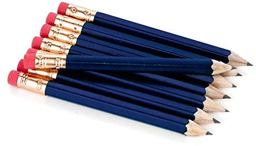 Half Pencils With Eraser - Golf, Classroom, Pew, Short, Mini - Hexagon, Sharpened, Non Toxic, 2 Pencil, Color - Navy Blue, (Box