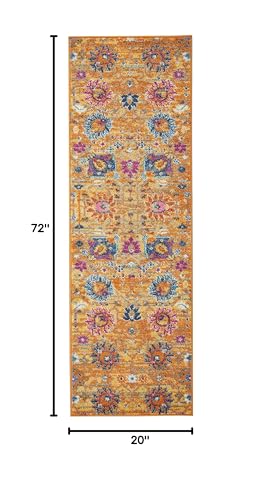HomeRoots 100% Polypropylene 2’ x 6’ Sun Gold and Navy Distressed Runner Rug