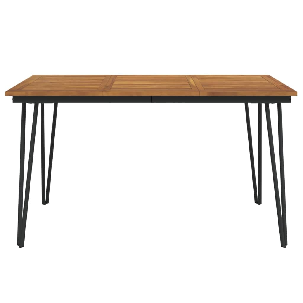 vidaXL Solid Acacia Wood Patio Table with Hairpin Metal Legs - Industrial Style Multipurpose Table for Indoor and Outdoor Use - Brown
