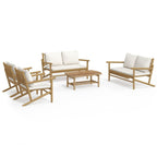 vidaXL Bamboo Patio Lounge Set - 5 Piece Outdoor Furniture with Cream White Cushions, Comfortable Seating Experience, Practical Garden Sofa Set with Sturdy Table