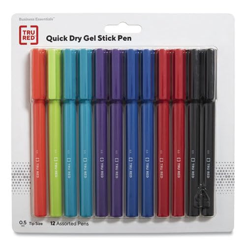 Tru Red Quick Dry Gel Pen, Stick, Fine 0.5 Mm, Assorted Ink And Barrel Colors, 12/Pack