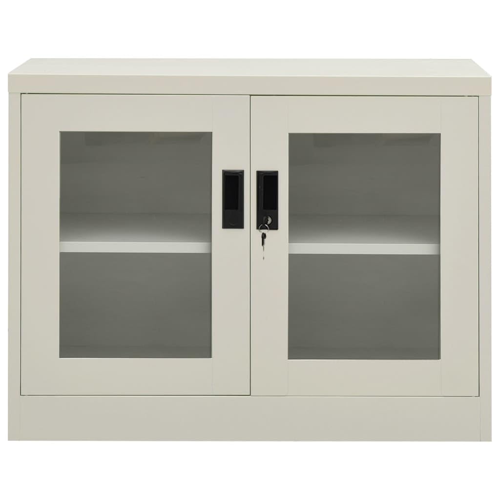 Vidaxl Steel Office Cabinet With Tempered Glass Doors And Lock - An Efficient And Elegant Storage Solution For Office Files.