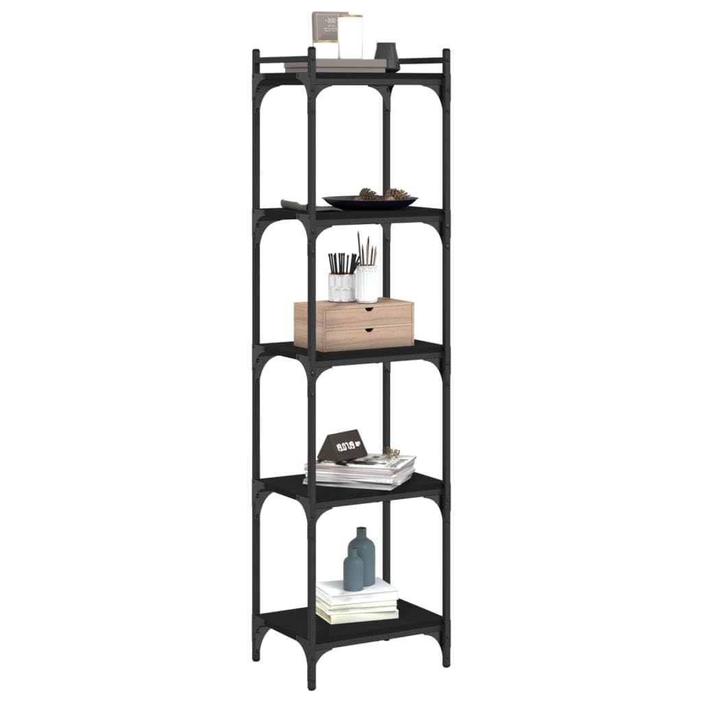 vidaXL Black 5-Tier Bookcase - Industrial Style, Engineered Wood and Metal Frame