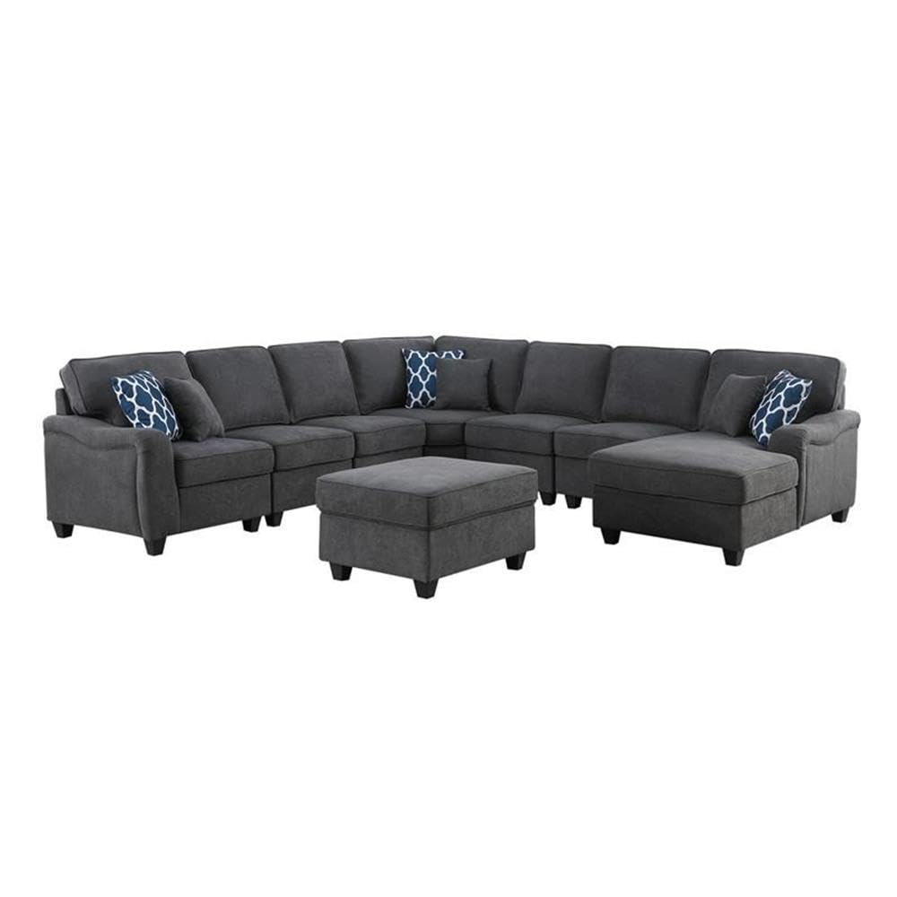 Lilola Home Leo Dark Gray Woven 8Pc Modular L-Shape Sectional Sofa Chaise and Ottoman