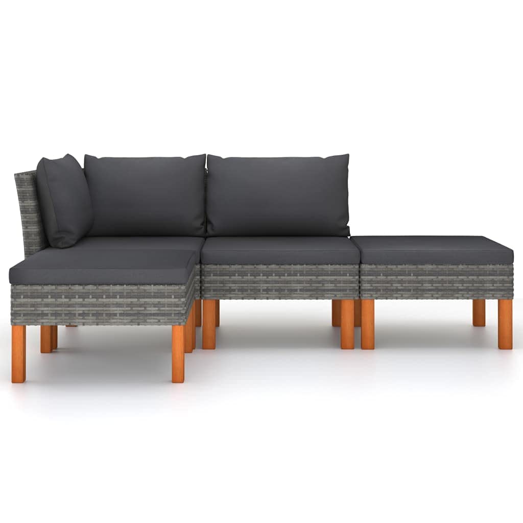 vidaXL Patio Lounge Set with Cushions - 4 Piece Outdoor Furniture Set, Poly Rattan Design, Weather-Resistant, Removable & Washable Cushion Covers, Gray