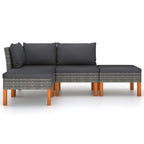 vidaXL Patio Lounge Set with Cushions - 4 Piece Outdoor Furniture Set, Poly Rattan Design, Weather-Resistant, Removable & Washable Cushion Covers, Gray