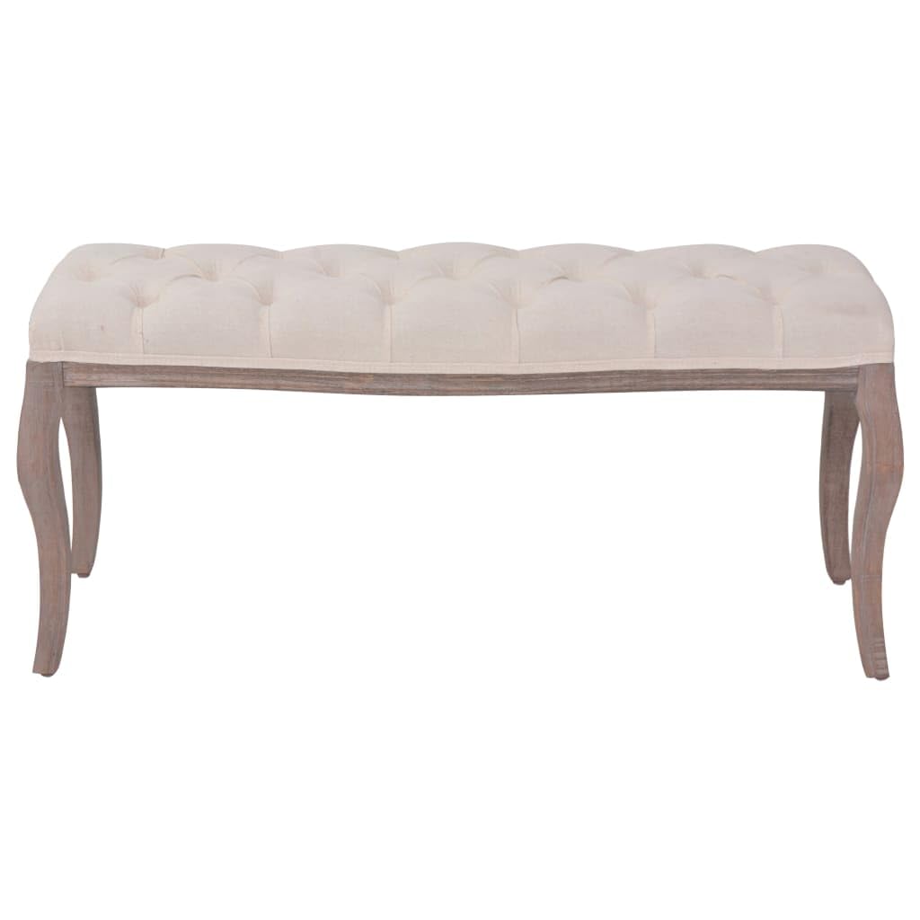 vidaXL Solid Wood Bench with Cabriole Legs, 43.3&quot;x15&quot;x18.9&quot; - Cream White Fabric Upholstery with Linen, Polyester, Cotton, and Viscose