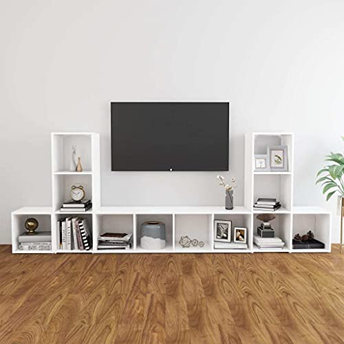 vidaXL TV Cabinet Set 5 Piece Bedroom Living Room Entertainment Center HiFi Cabinet TV Stand Unit Furniture High Gloss Black Engineered Wood