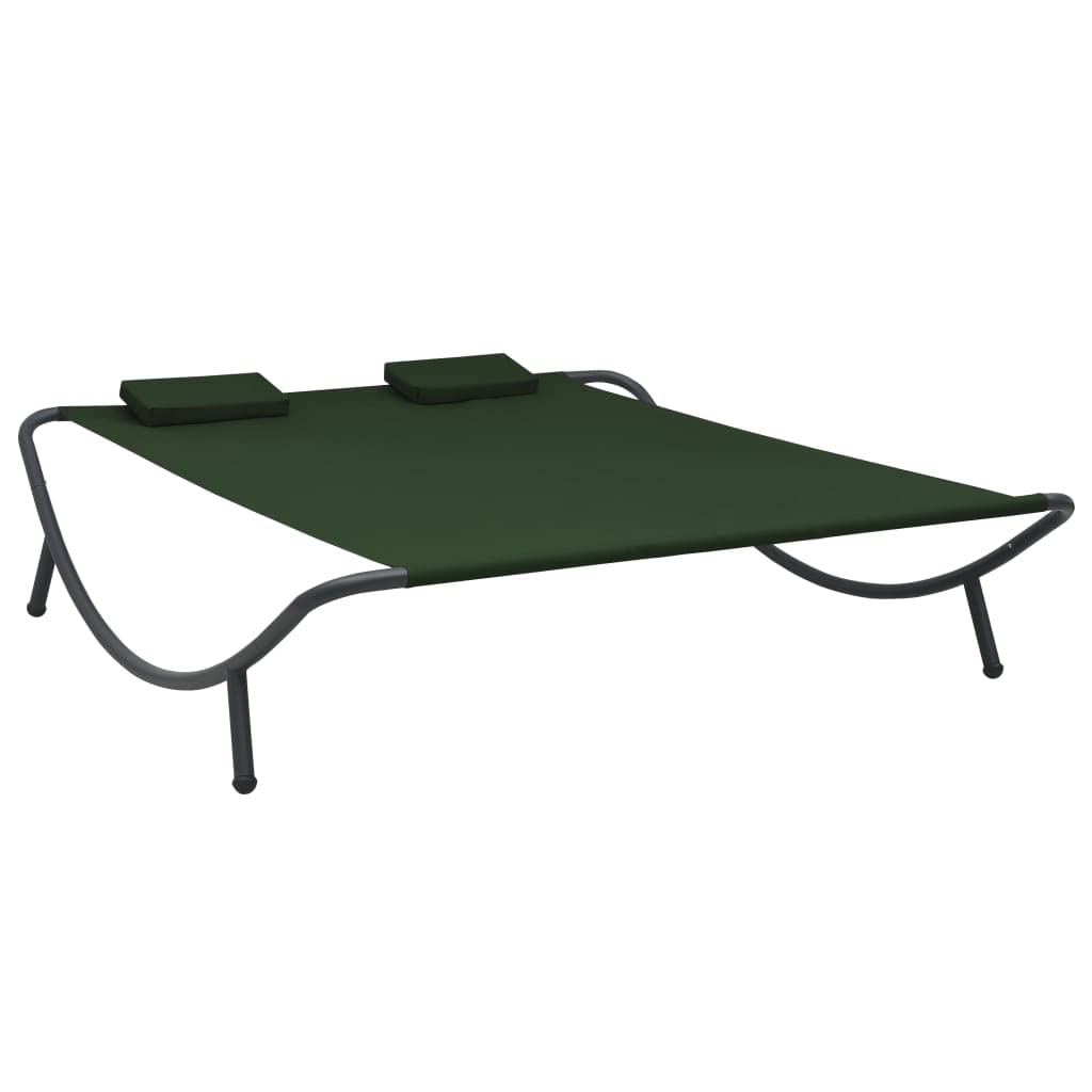 vidaXL Lounge Bed for Patio, Scandinavian Style, Weather-Resistant Oxford Fabric with Powder-Coated Steel Frame, Includes 2 Thickly-Padded Pillows - Green