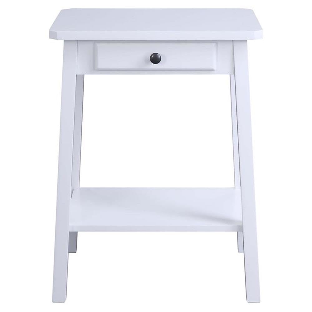 Acme Kaife Wooden Accent Table with Storage Drawer and 1 Tier Shelf in White