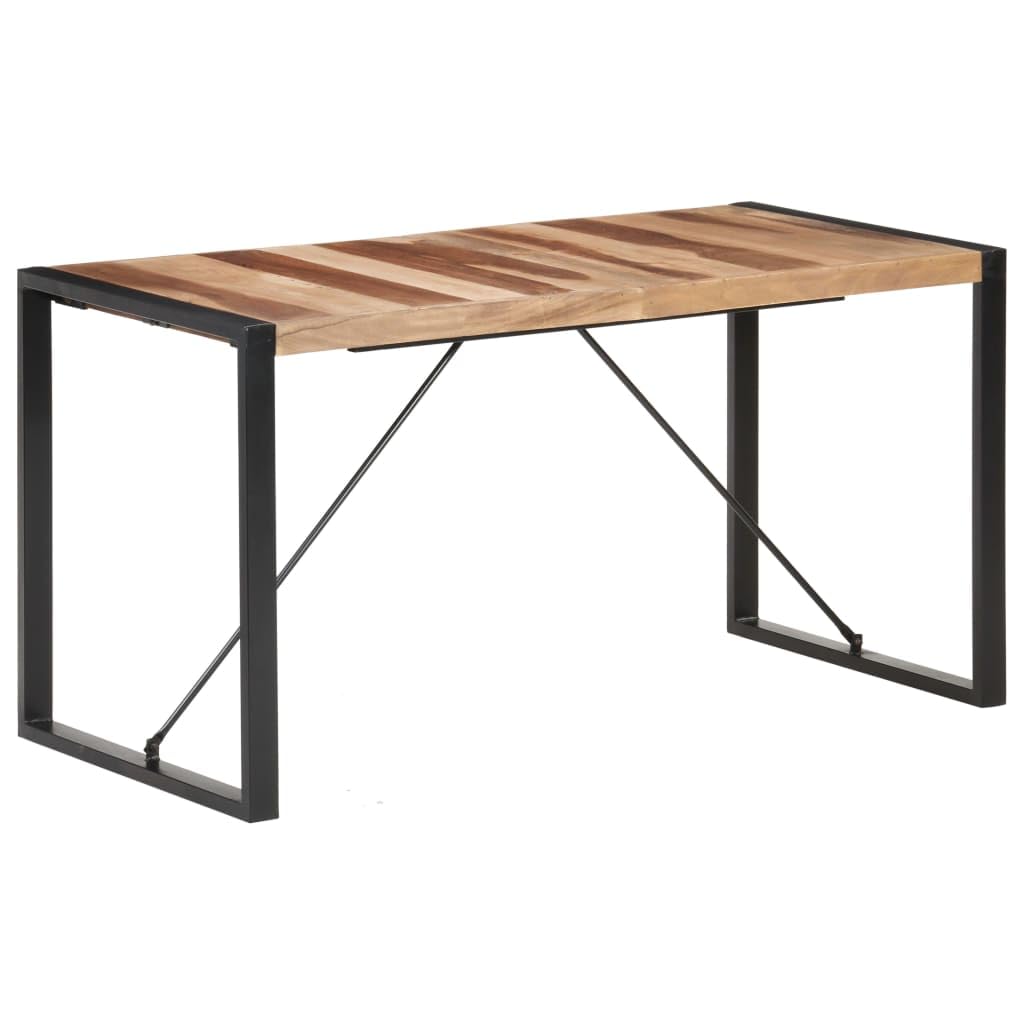 vidaXL Solid Wood Dining Table with Industrial Look, Sheesham Finish - Traditional Rectangular Brown and Black Table