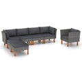 vidaXL 7-Piece Patio Lounge Set in Gray - Durable PE Rattan and Powder-Coated Steel with Solid Eucalyptus Wood Legs - Includes Corner Sofas, Middle Sofas, Sofa, Footstools, and Cushions