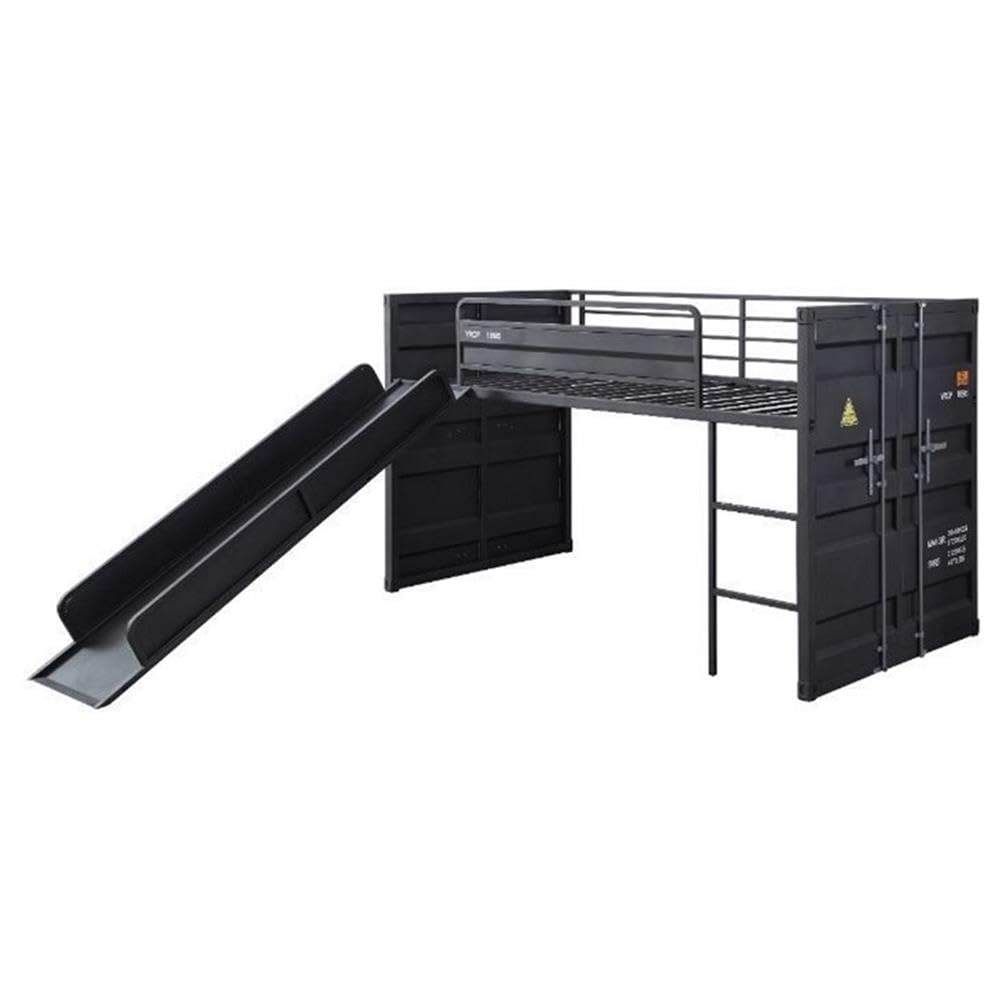 Acme Cargo Twin Metal Loft Bed with Slide and Slat System in Gunmetal