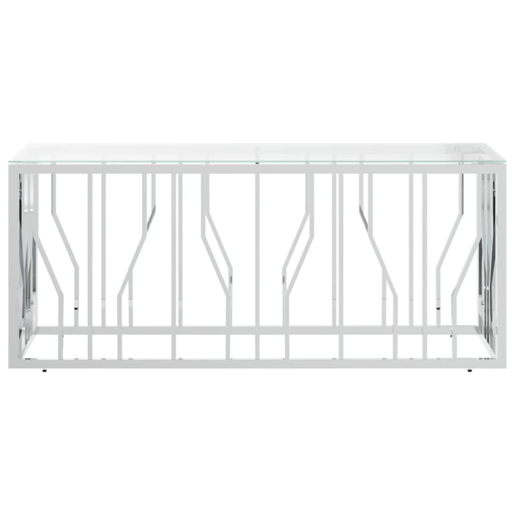 vidaXL Stainless Steel and Glass Coffee Table - Modern Silver Rectangular Side Table for Living Room - Durable, Rust-Resistant, and Easy to Clean