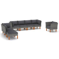 vidaXL Outdoor Lounge Set in Grey - 8 Piece Patio Furniture with Cushions, Footstool, Corner & Middle Sofas - Poly Rattan and Eucalyptus Wood Material