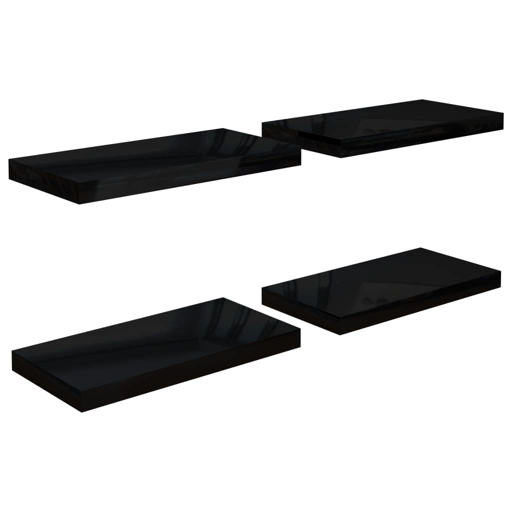 vidaXL 4-Piece Floating Wall Shelves, High Gloss Black Honeycomb MDF and Metal Frame, Invisible Mounting System, 19.7&quot;x9.1&quot;x1.5&quot;