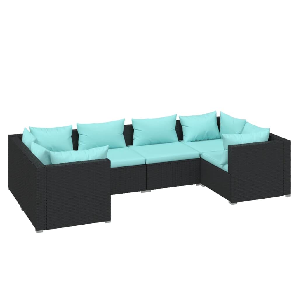 vidaXL Patio Lounge Set 6 Piece with Cushions Garden Outdoor Lawn Yard Terrace Balcony Seat Seating Sofa Furniture Poly Rattan Black