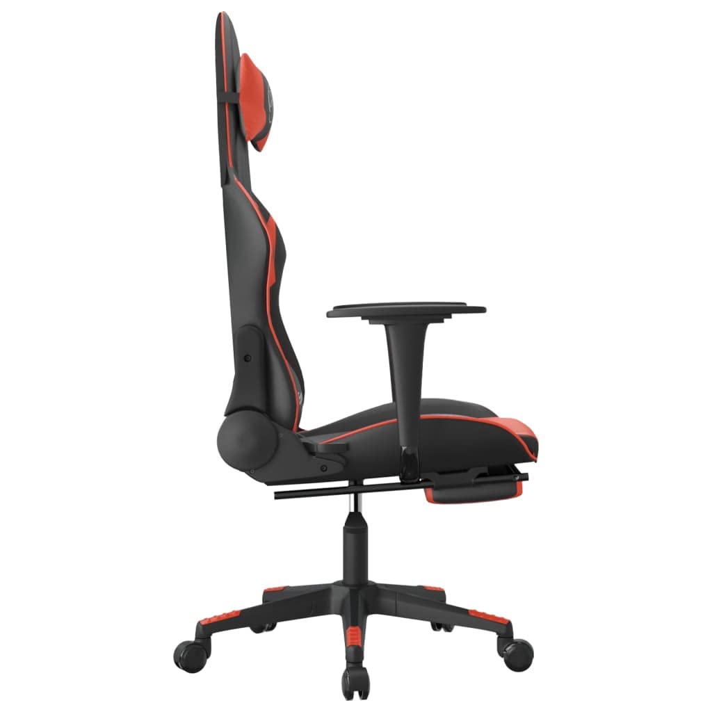 vidaXL Adjustable Gaming Chair with Footrest and Rolling Castors, Luxurious Faux Leather in Black and Red, Sturdy Metal and Plywood Frame