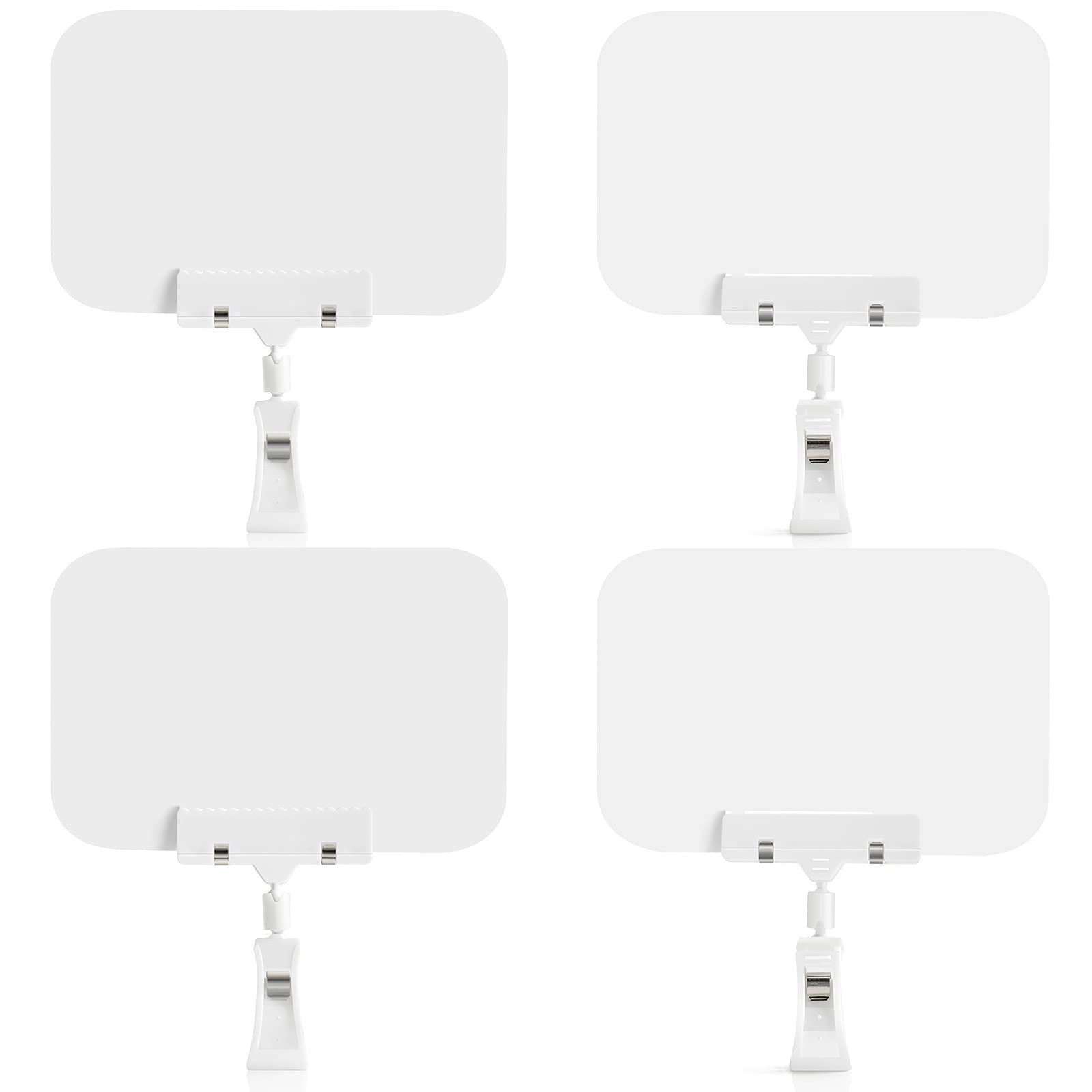 Sign Holder With Clamp, 5.8 X 11 Inch Clip-On Style Double Head Display Clips Large Chalkboard Signs, White Erasable Plastic Foo