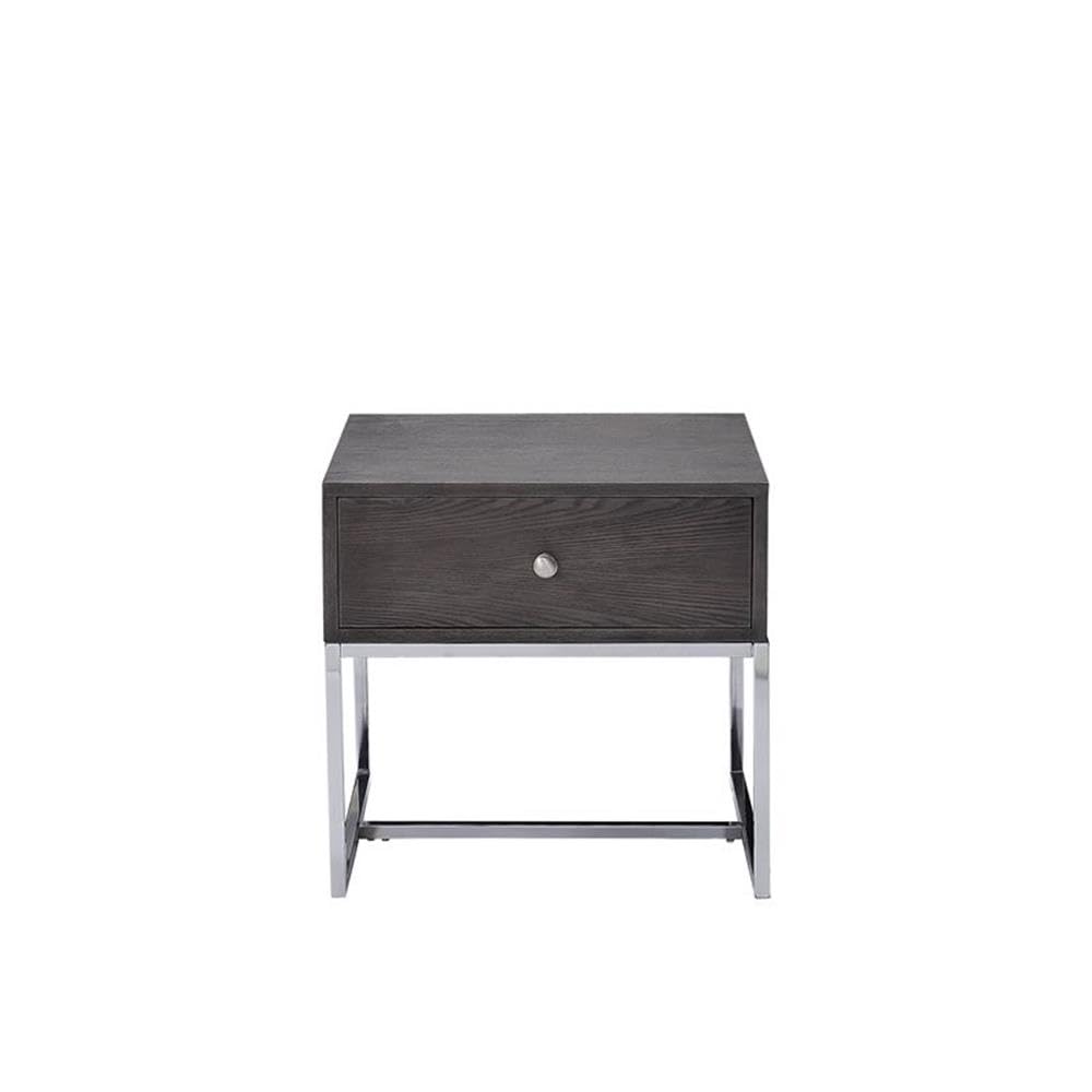 Acme Iban End Table in Gray Oak and Chrome