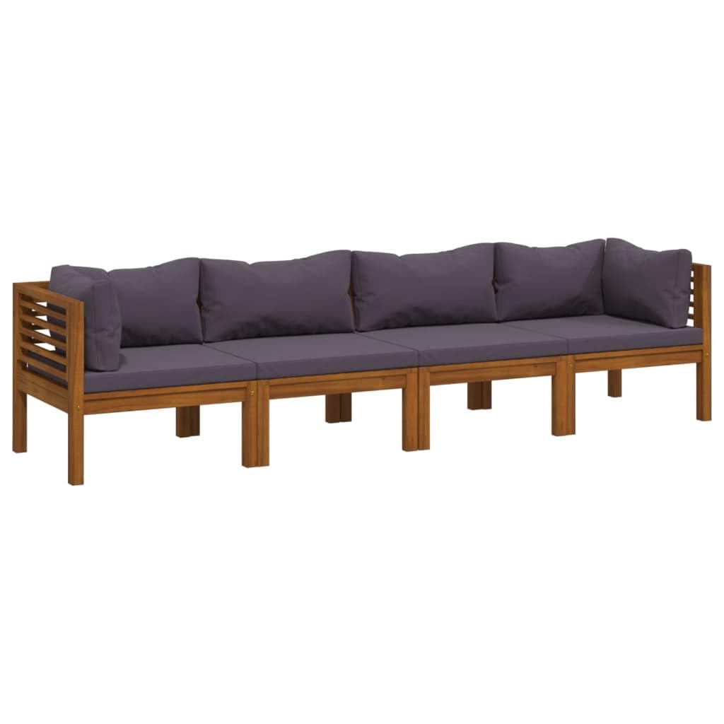 vidaXL Solid Acacia Wood 4-Seater Patio Sofa with Cushion Outdoor Garden Terrace Wooden Modular Sofa Seating Seat Sitting Chair Furniture