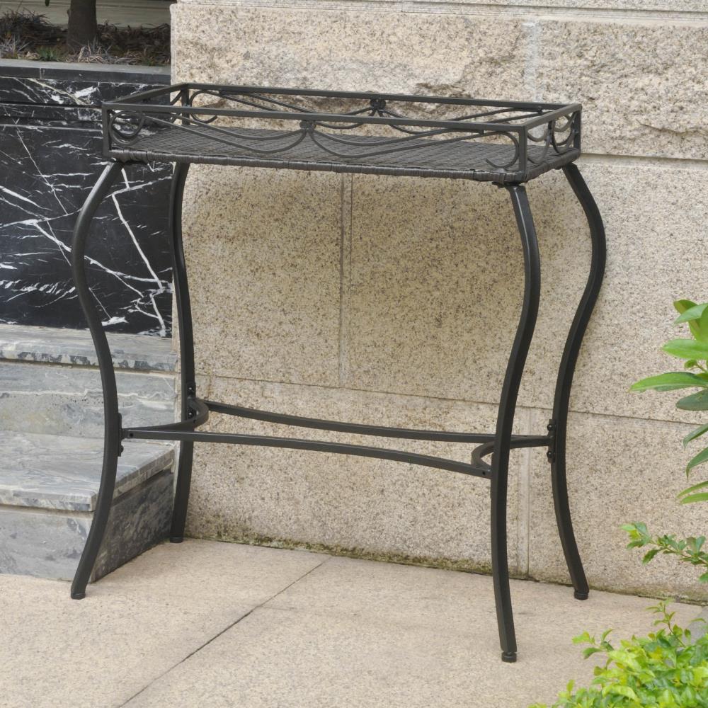 Valencia Resin Wicker/Steel Rectangular Plant Table -Black