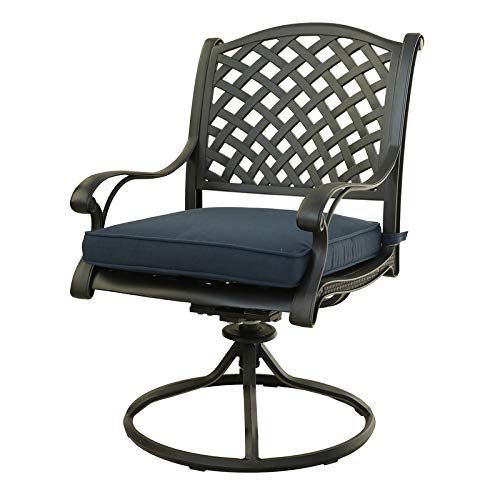 iPatio Manhattan Cast Aluminum Dining Swivel Rocker with Cushion, Denim Blue, Set of 2
