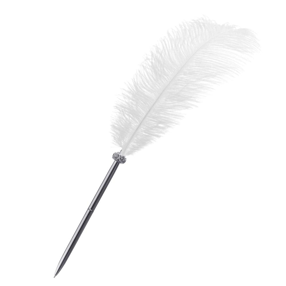 Rgontar Feather Pen Black Ink Ballpoint Pen Wedding Signing Pen For Wedding Bridal Calligraphy Pens(White)