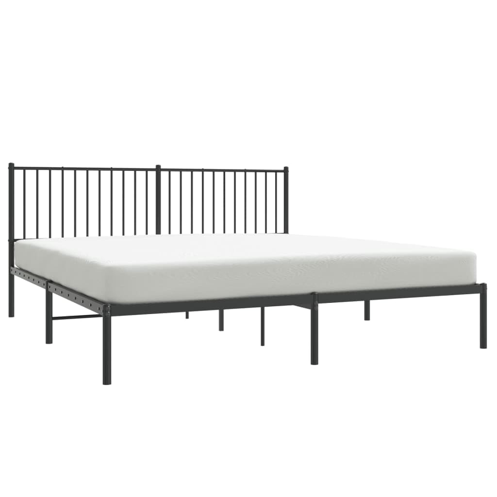vidaXL Classic Bed Frame with Headboard, Robust Powder-Coated Steel Construction, Extra Under Bed Storage, Elegant Design, Easy Assembly, Black, 72"x83.9"