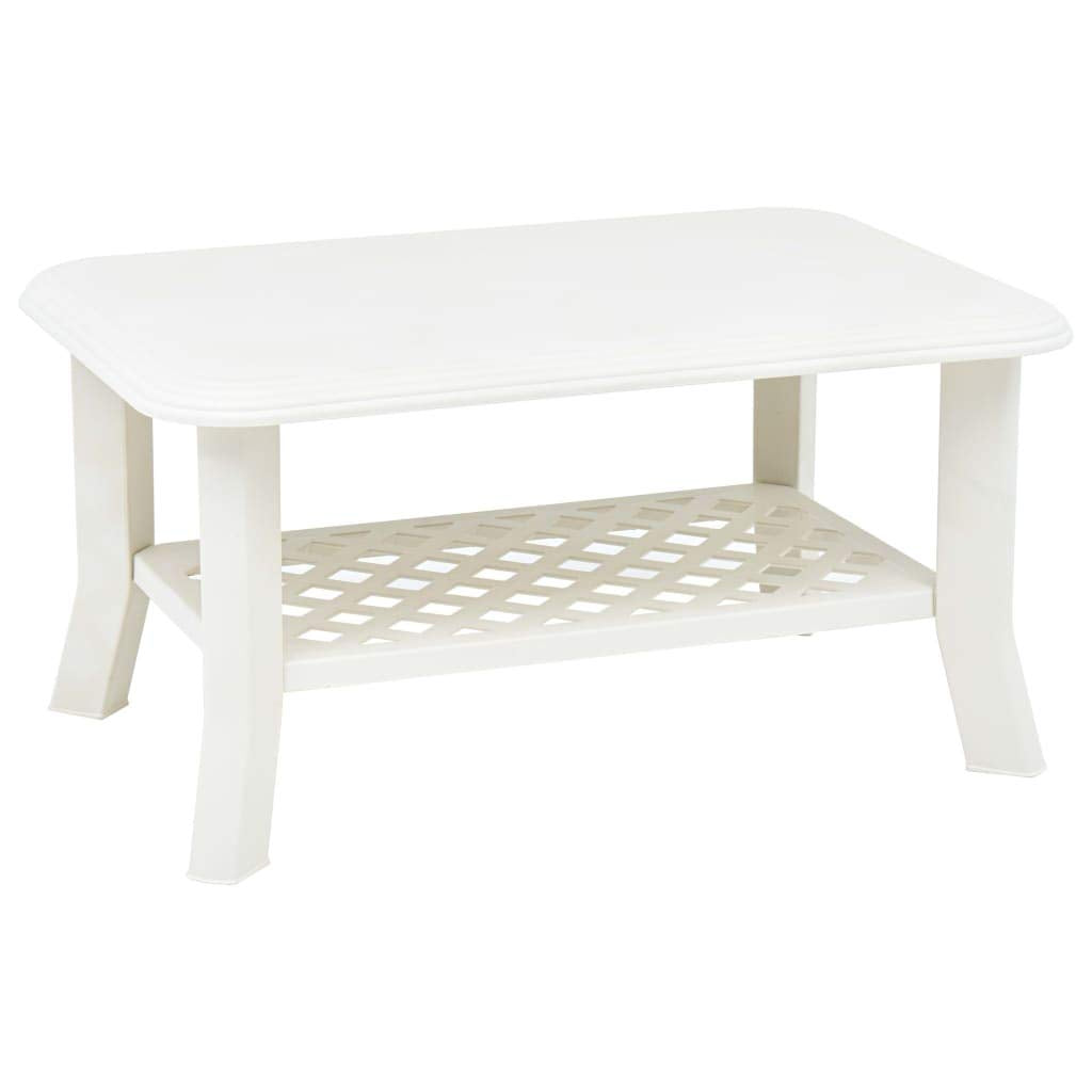 vidaXL Rectangular Plastic Coffee Table - Weatherproof and Lightweight, White Outdoor Table with Storage Shelf, Modern Design, Low Maintenance
