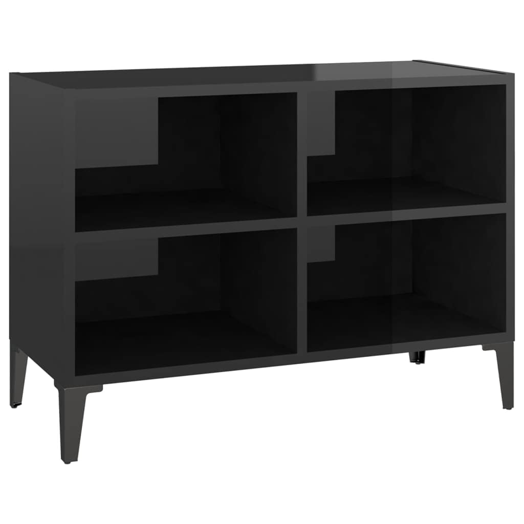 vidaXL TV Cabinet with Metal Legs High Gloss Black 27.4&quot;x12&quot;x20&quot;
